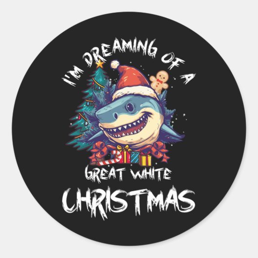 Kersthaai Kerstman hoed Kerstmis Kerstman Jaws Gra Ronde Sticker (Voorkant)