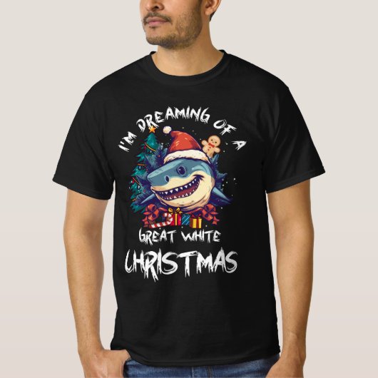 Kersthaai Kerstman hoed Kerstmis Kerstman Jaws Gra T-shirt (Voorkant)