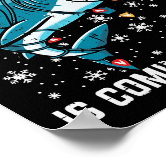 Kersthaai Santa Jaws Xmas Mannen Boys Kinder Jou Poster (Hoek)