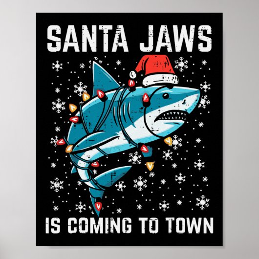 Kersthaai Santa Jaws Xmas Mannen Boys Kinder Jou Poster (Voorkant)