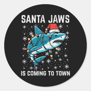 Kersthaai Santa Jaws Xmas Mannen Boys Kinder Jou Ronde Sticker