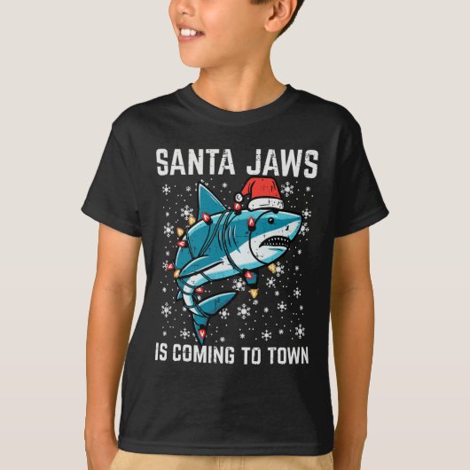 Kersthaai Santa Jaws Xmas Mannen Boys Kinder Jou T-shirt (Voorkant)