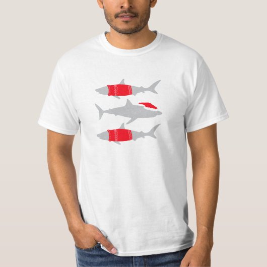 Kersthaaien in Santa Hats en Jumpers T-shirt (Voorkant)