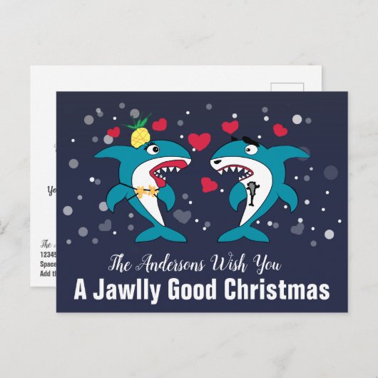 Kersthaaien met een leuk jasje Persoonlijk Feestdagenkaart (Voorkant / Achterkant)