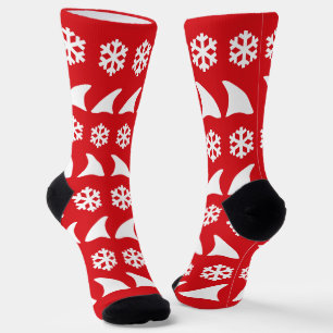 Kersthaaienvinnen en sneeuwvlokken Feestelijk Rood Sokken
