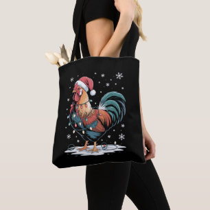 Kersthaan Santa Hoed Kip Lichten Boerderij Tote Bag