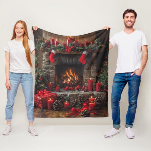 Kersthaard Denneappels Rode Kaarsen Fleece Deken