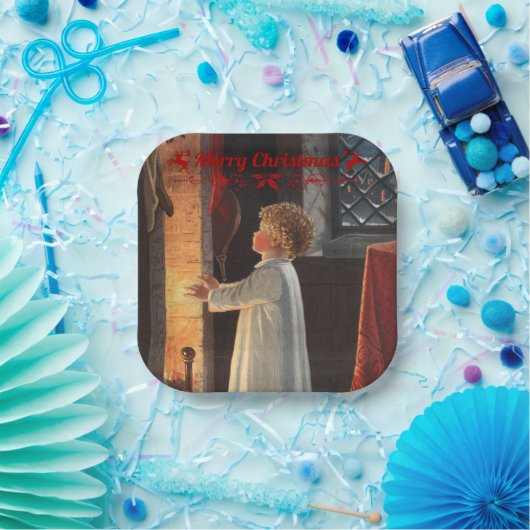 kersthaard, kousen en een kind papieren bordje (Feest)