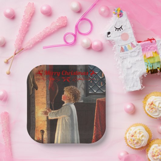 kersthaard, kousen en een kind papieren bordje (Feest)