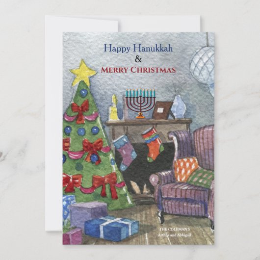 kersthaard met Menorah Holiday Card Kaart (Voorkant)