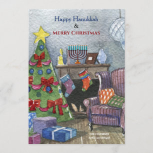 kersthaard met Menorah Holiday Card Kaart