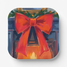 Kersthaard | Rode Boog Merry Waterverf  Papieren Bordje