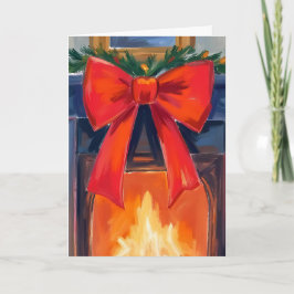 Kersthaard | Rode Strik Merry Watercolor Feestdagen Kaart