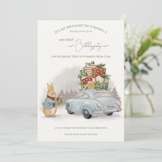 Kersthaas Peter en Auto Kaart (Staand voorkant)