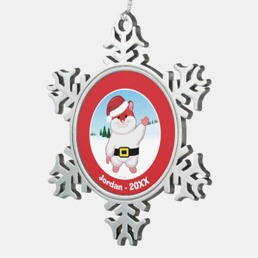 Kersthamster Tin Sneeuwvlok Ornament (Rechts)