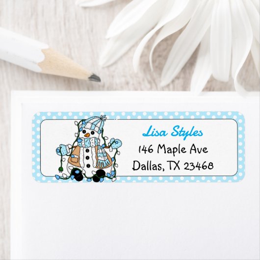 Kersthand getekend Snowman Blue Etiket (Insitu)