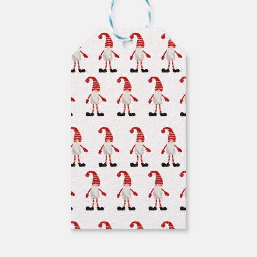 kersthand met gnome Nordic Pattern Red Gray Cadeaulabel (Achterkant)