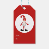 kersthand met gnome Nordic Pattern Red Gray Cadeaulabel (Voorkant)
