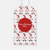 kersthand met gnome Nordic Pattern Red Gray Cadeaulabel (Achterkant)