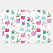 kersthand Waterkleurige sierplanten Snowflakes Inpakpapier Vel (Voorkant)