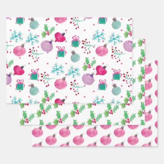 kersthand Waterkleurige sierplanten Snowflakes Inpakpapier Vel (Set)