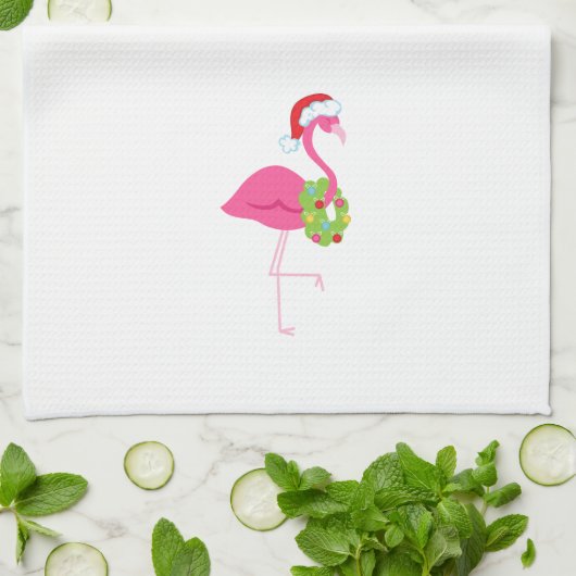 Kersthanddoek met roze flamingo theedoek (Gevouwen)