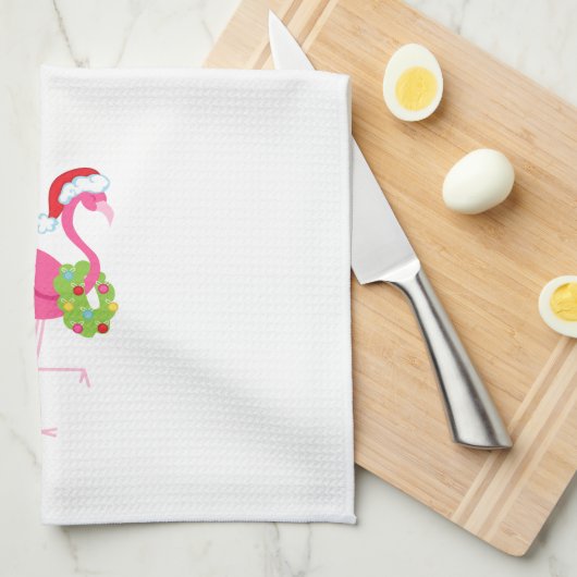 Kersthanddoek met roze flamingo theedoek (Quarter Fold)