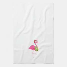 Kersthanddoek met roze flamingo theedoek
