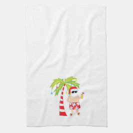 Kersthanddoek met tropische kerstman theedoek