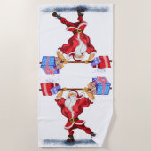 Kersthanddoekdoek Bodybuilder Santa met cadeaus Strandlaken (Voorkant)