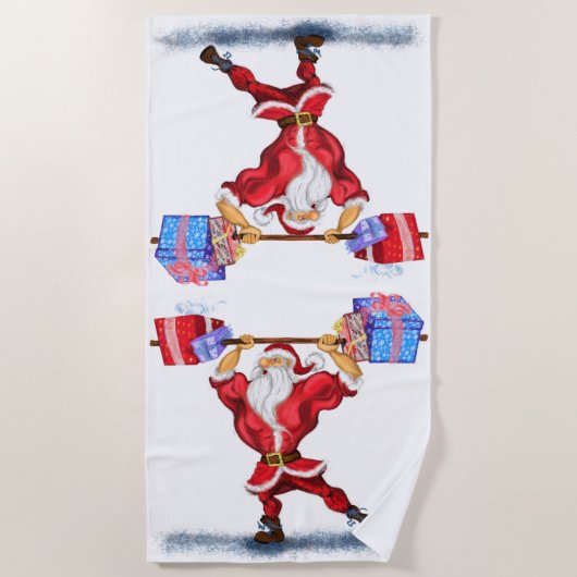 Kersthanddoekdoek Bodybuilder Santa met cadeaus Strandlaken (Voorkant)