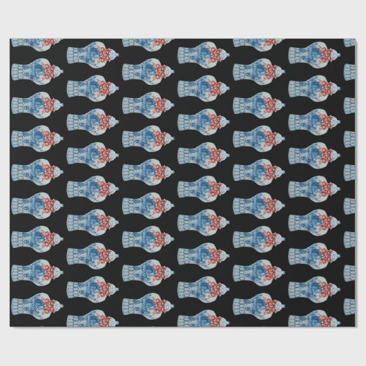 Kersthandschilderen Blauw en Witte Ginger Jar Cadeaupapier (Vlak)