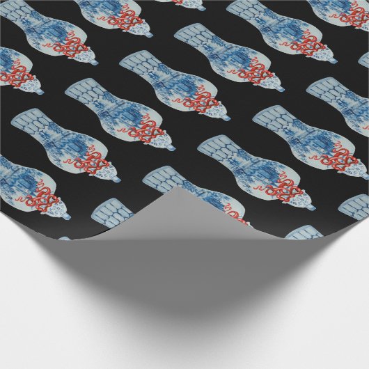 Kersthandschilderen Blauw en Witte Ginger Jar Cadeaupapier (Hoek)