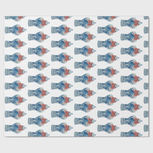 Kersthandschilderen Blauw en Witte Ginger Jar Cadeaupapier (Vlak)