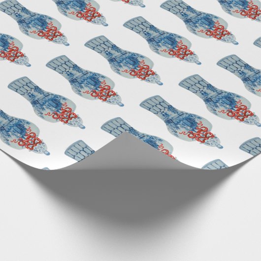 Kersthandschilderen Blauw en Witte Ginger Jar Cadeaupapier (Hoek)