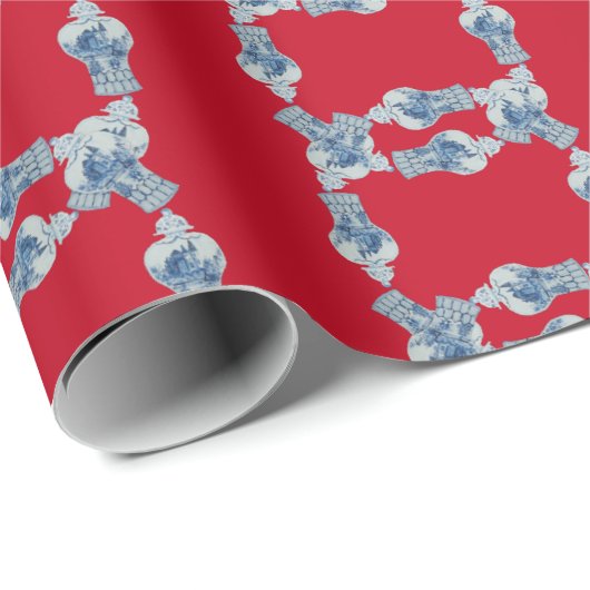 Kersthandschilderen Blauw en Witte Ginger Jar Cadeaupapier (Rol Hoek)