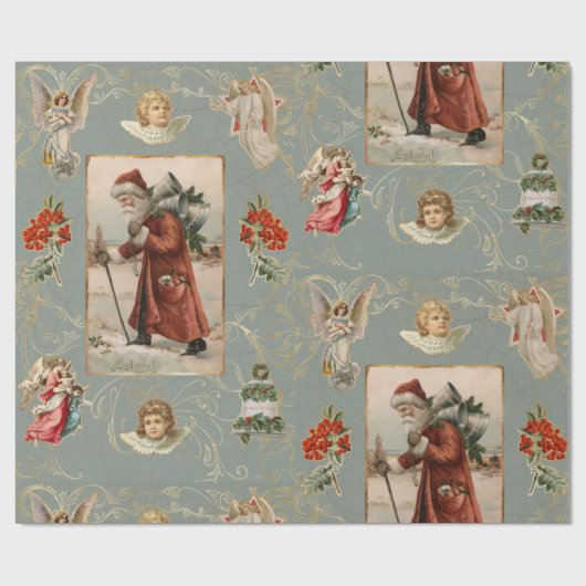 Kersthandschrift met Kerstmis,  met de kerstman Cadeaupapier (Vlak)