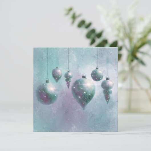 Kersthangende Blauwgroen Baubles Flat Kaart (Staand voorkant)