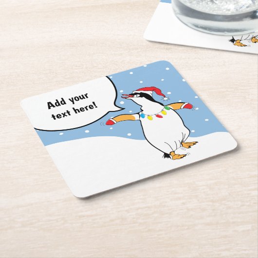 KerstHappy Penguin zegt: Kartonnen Onderzetters (Schuin)