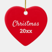 Kersthart met jaarlijkse aangepaste foto op rood keramisch ornament (Achterkant)
