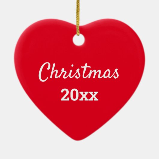 Kersthart met jaarlijkse aangepaste foto op rood keramisch ornament (Achterkant)