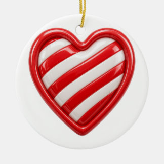 Kersthart met suikerstokstrepen keramisch ornament