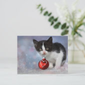 Kersthart Ornament Kitten Feestdagenkaart (Staand voorkant)