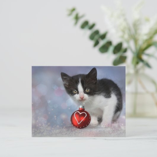 Kersthart Ornament Kitten Feestdagenkaart (Staand voorkant)
