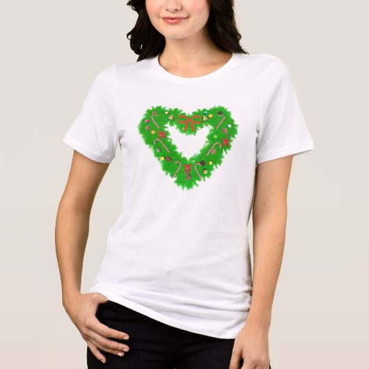 Kersthart Wreath Tri-Blend Shirt (Voorkant)