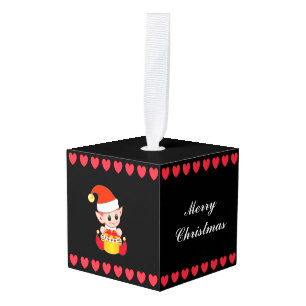 Kersthartjes met schattige elf en engel op zwart decoratie