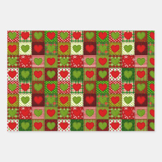 Kersthartjes Patchwork Dekenset Wrappingvellen Inpakpapier Vel