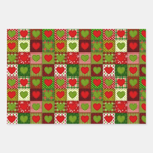 Kersthartjes Patchwork Dekenset Wrappingvellen Inpakpapier Vel (Voorkant)