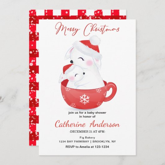 Kersthazen in een mok Baby shower Kaart (Voorkant / Achterkant)