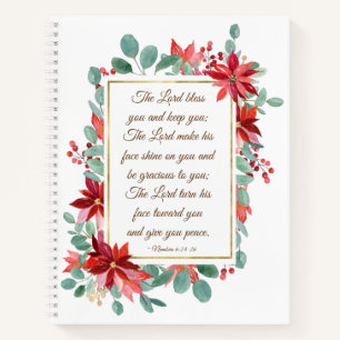 kerstHeer Bless You Bible Verse Poinsettia Notitieboek